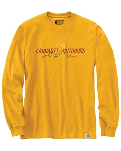 Carhartt 105427 Men's Relaxed Fit Heavyweight Long Sleeve Outdoors Graphic T-Shirt Yellow Small