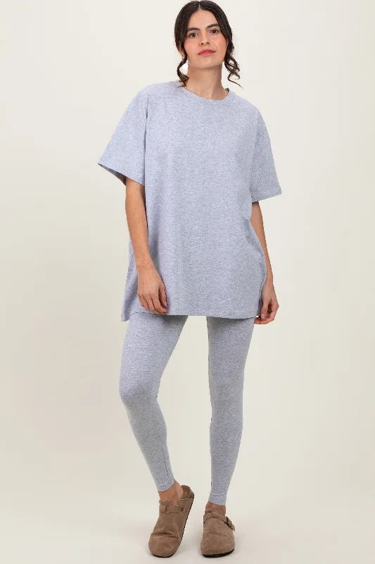 Heather Grey Oversized Crewneck Short Sleeve and Legging Set