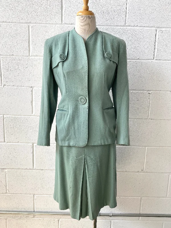 Vintage 1940s Seafoam Green Two-Piece Skirt Suit, W26"