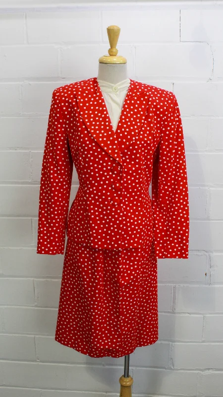 Vintage 1980s Ilie Wacs Red and White Polka Dot Skirt Suit, Medium