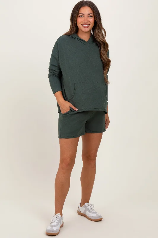 Forest Green Hoodie Shorts Maternity Set