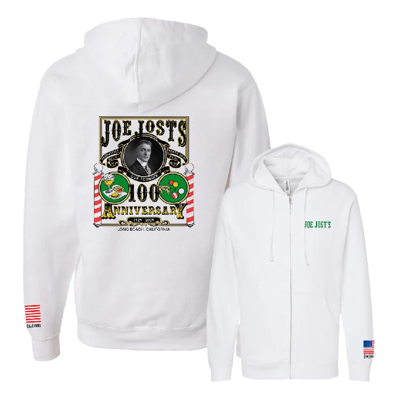 Joe Jost's 100th Birthday Zip Hooded Fleece- White