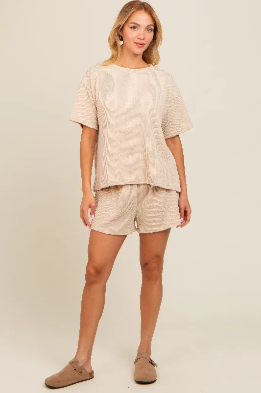 Ivory Ribbed Shorts Set