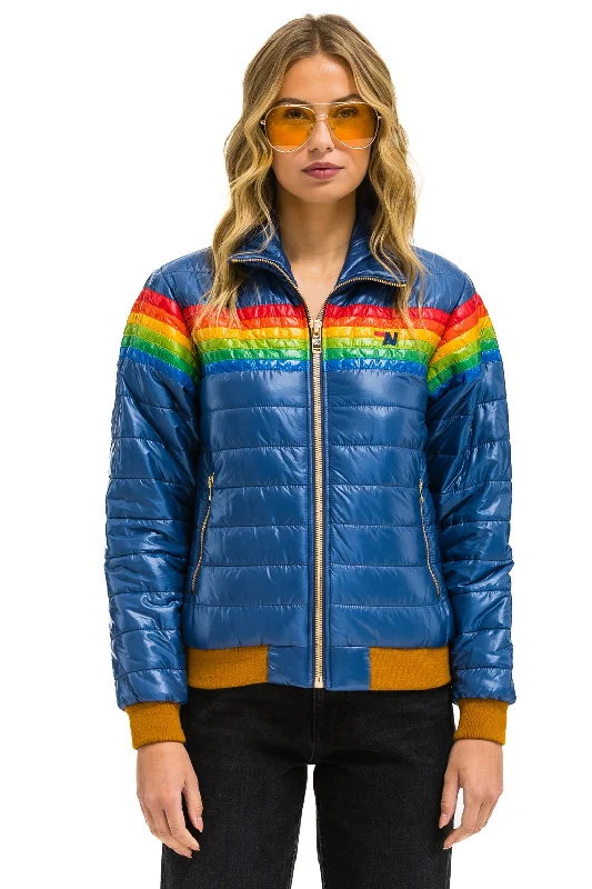 6 STRIPE RAINBOW SLEEVE JACKET -  GLOSSY DEEP BLUE