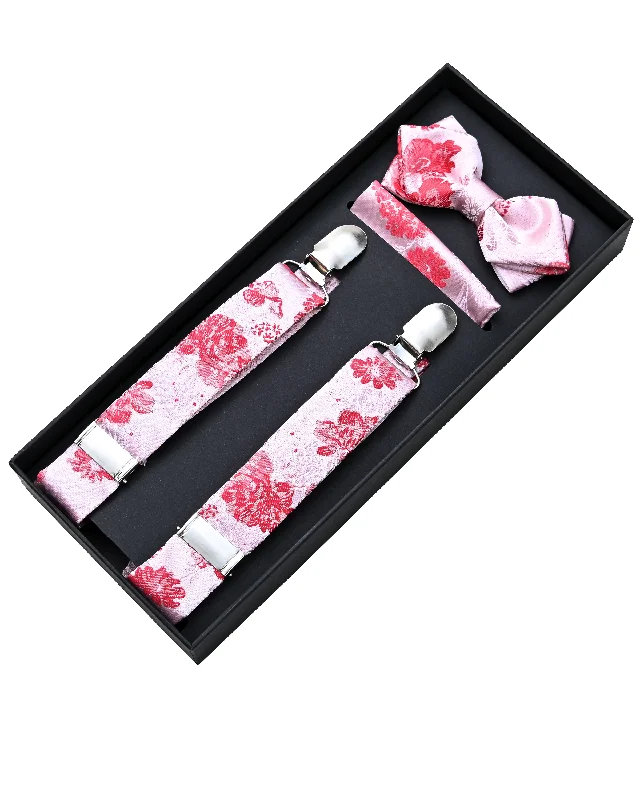 Pink and Red Floral Suspenders Set