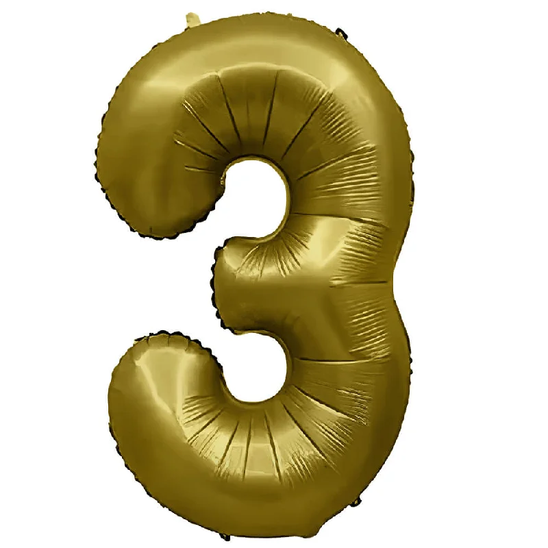 32 inch NUMBER 3 - METAL BALLOONS - VINTAGE GOLD