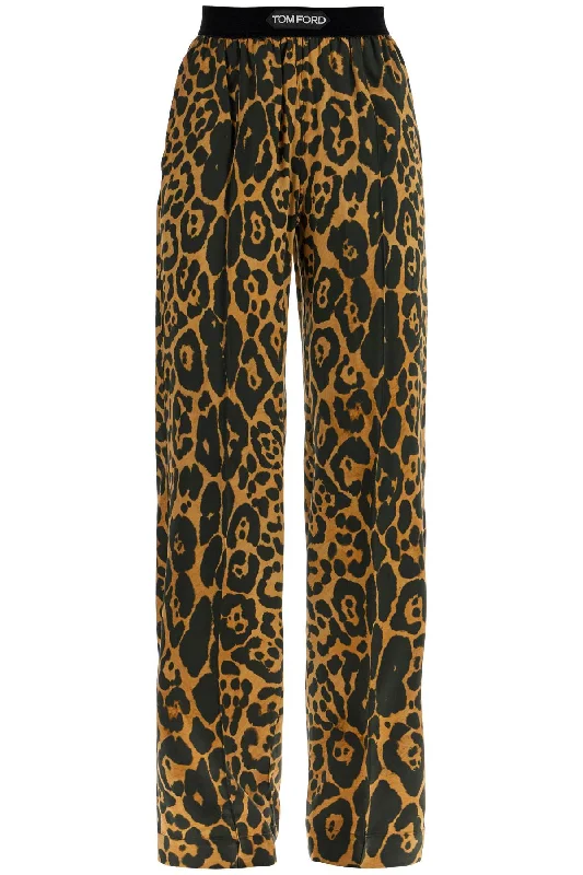 Tom Ford Women's Wide Leg Leopard Print Silk Pants In Camel And