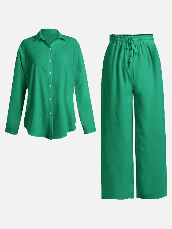 Green Drape Top & Wide Pants Set