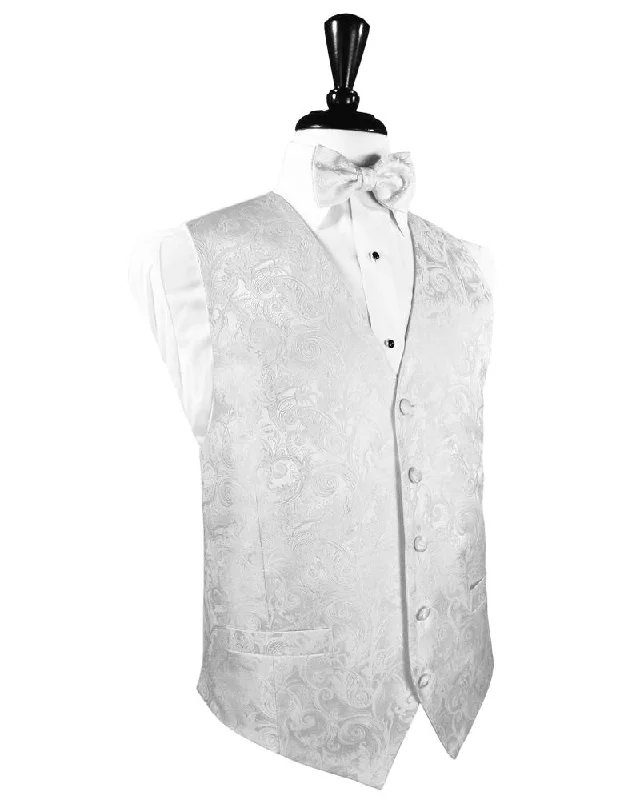 White Tapestry Silk Tuxedo Vest