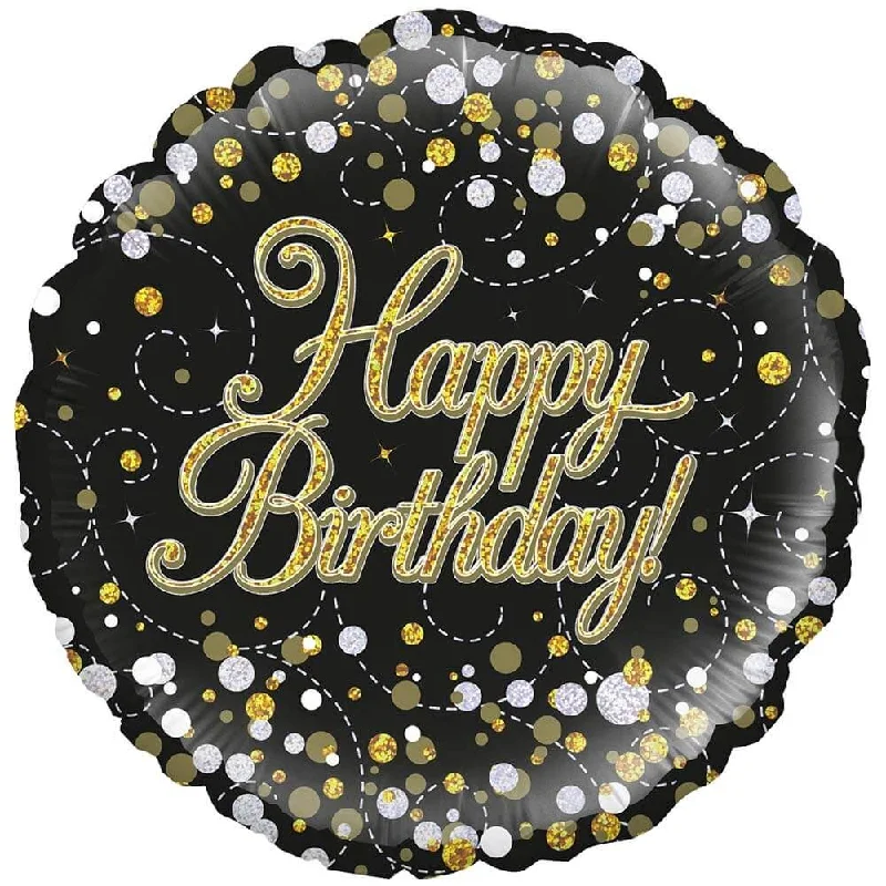 18 inch HAPPY BIRTHDAY - SPARKLING FIZZ HOLOGRAPHIC BLACK