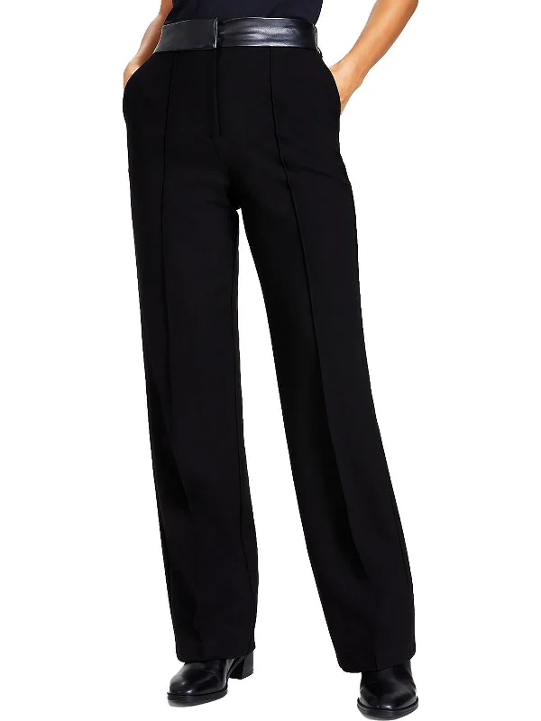 Womens High Rise Pintuck Straight Leg Pants