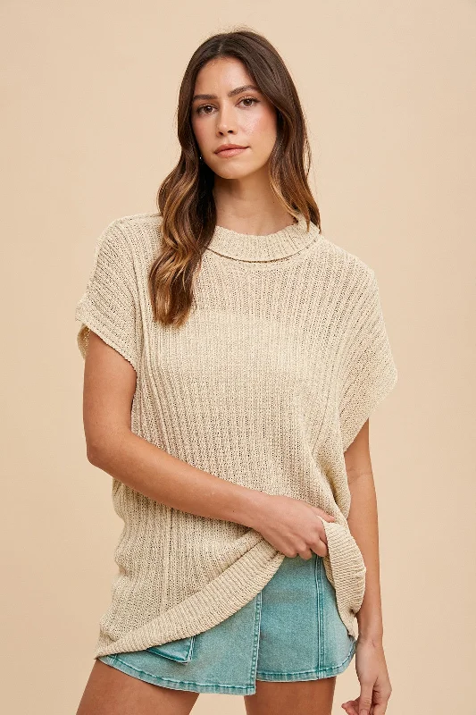 Beige Knit Tunic Sweater Top