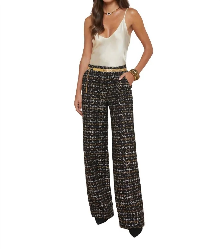 Livvy Straight Leg Trouser In Black/tan Tweed