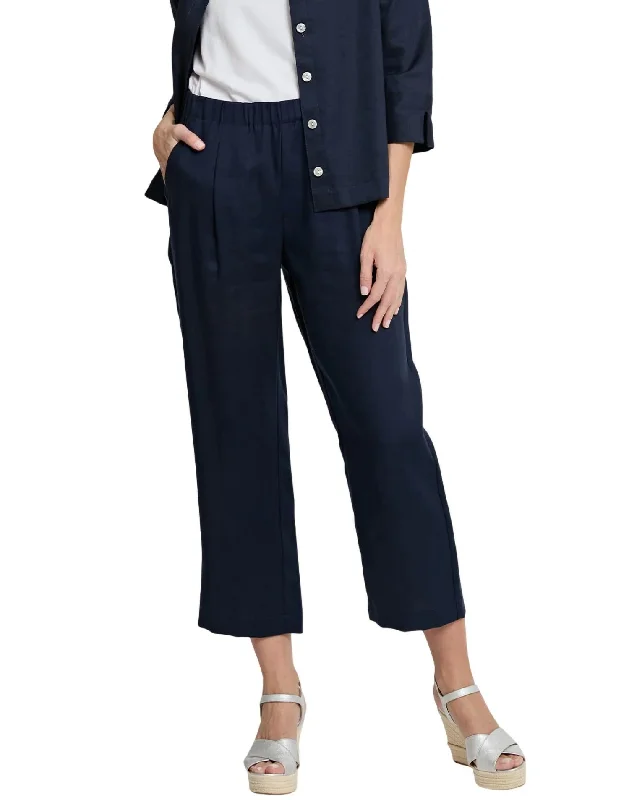 Bianca Linen Crop Pants In Navy