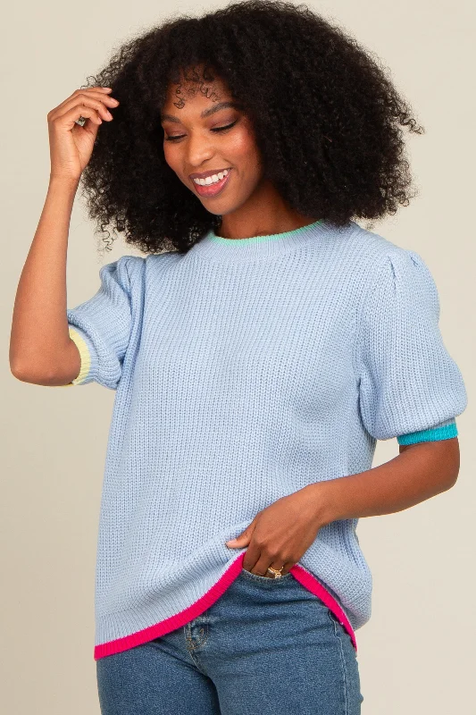 Light Blue Contrast Band Sweater