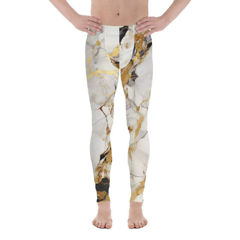 White & Gold Marble Men's Leggings