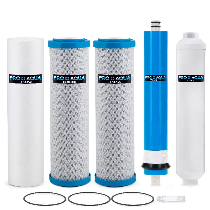 100 GPD Tripple Capacity Reverse Osmosis Yearly 5 pcs Replacement Filter Set, 3/8" QC