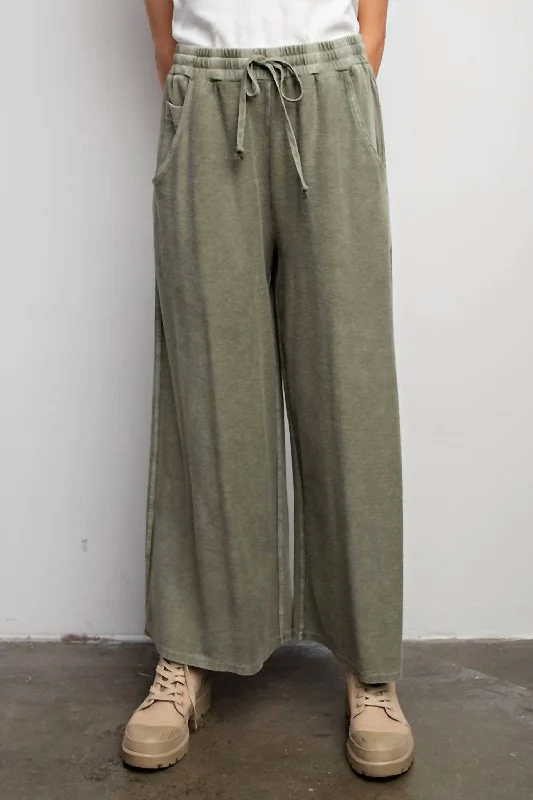 Teri Wide Leg Pants In Faded Olive