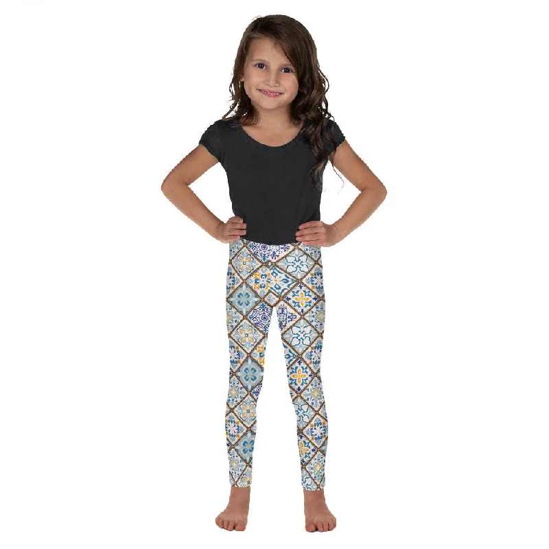 Floral Tile Print Kid's Leggings