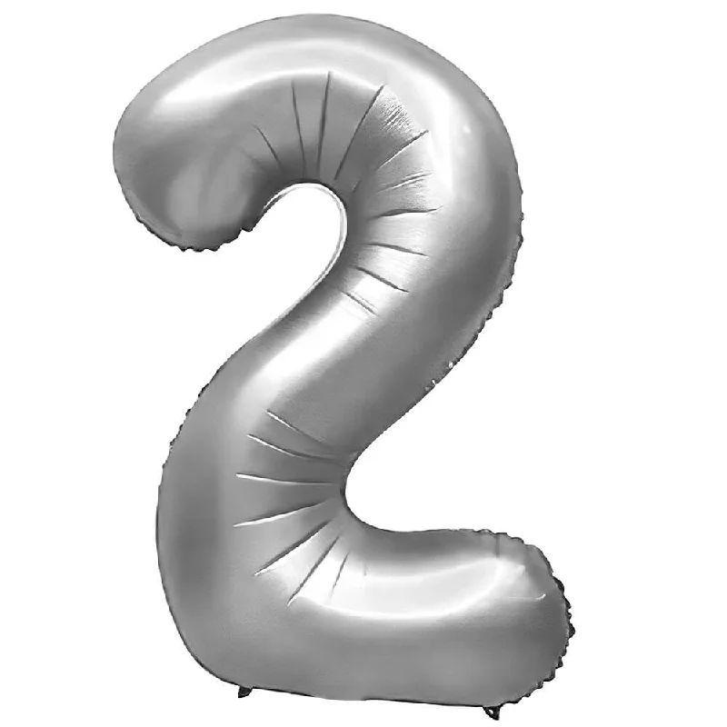 32 inch NUMBER 2 - METAL BALLOONS - SILVER