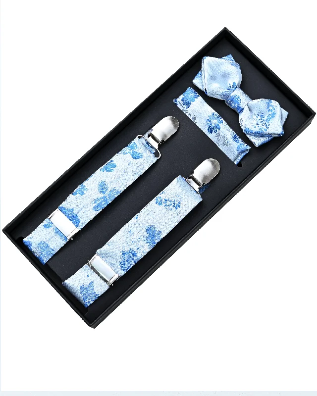 Blue Floral Pattern Suspenders Set