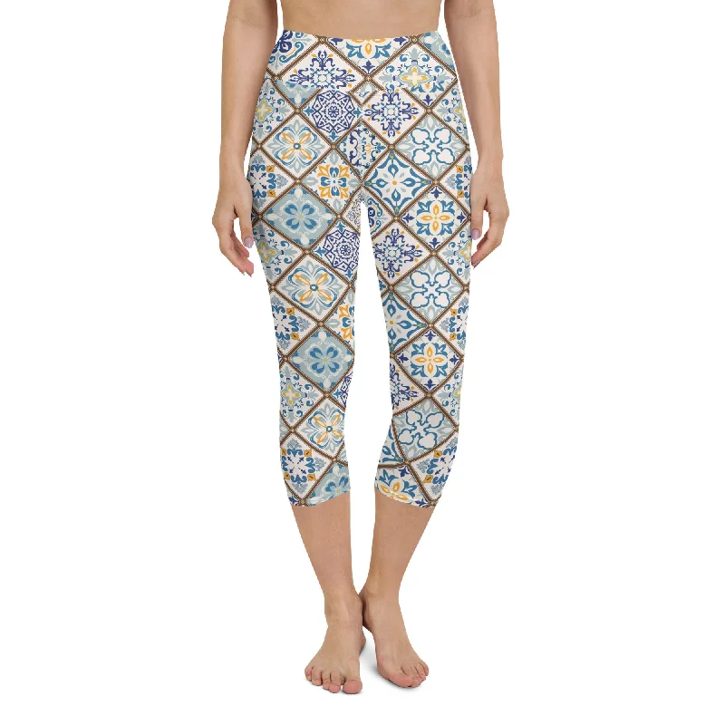 Floral Tile Print Yoga Capris