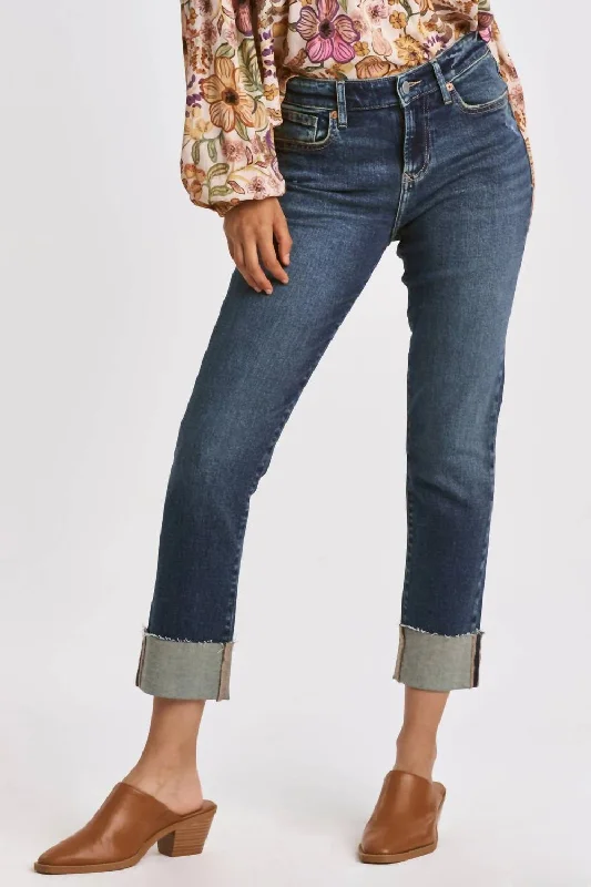 Blaire Cuffed Slim Straight Jeans In Dark Wash