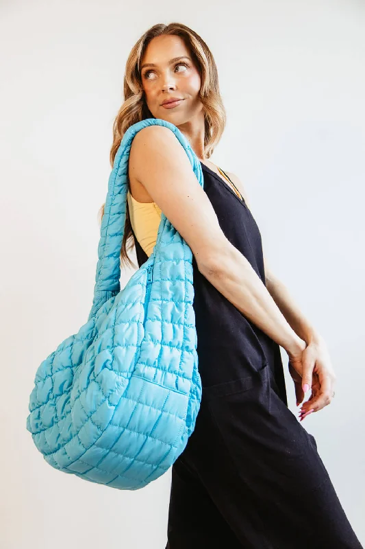 Large Carryall Quilted Puffer Bag for Women in Aqua | QBS320125-AQUA