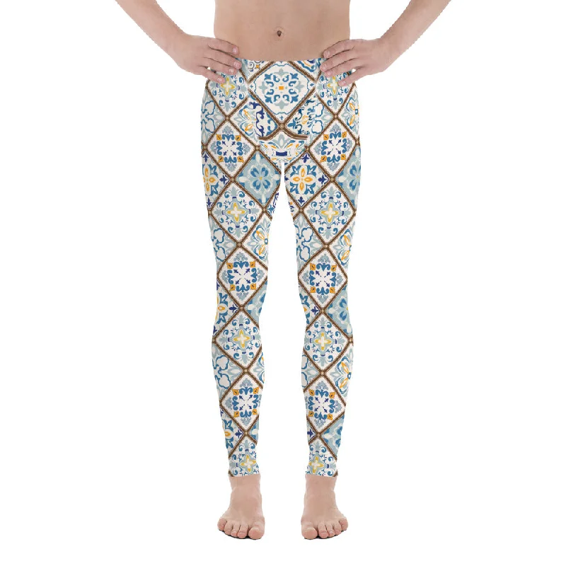 Floral Tile Print Men's Leggings