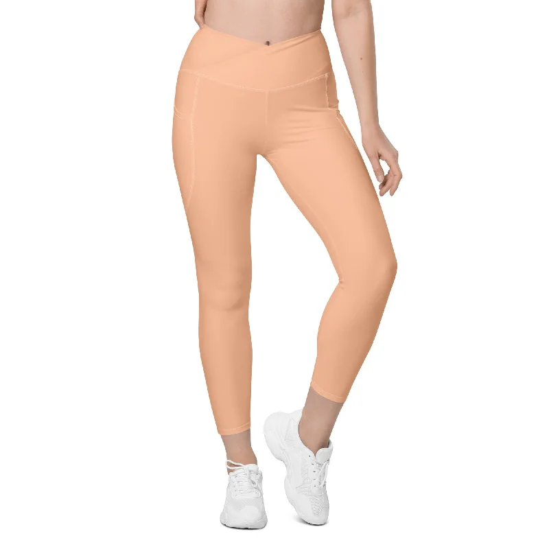 Peach Fuzz Crossover Leggings With Pockets