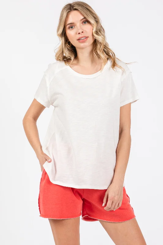 Ivory Raw Hem Short Sleeve Top