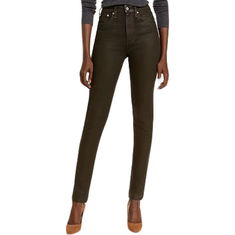 Nina Womens High Rise Coated Cigarette Jeans