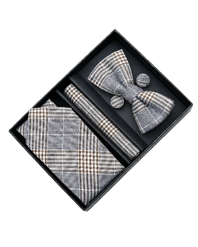 Brown Plaid Tie Set