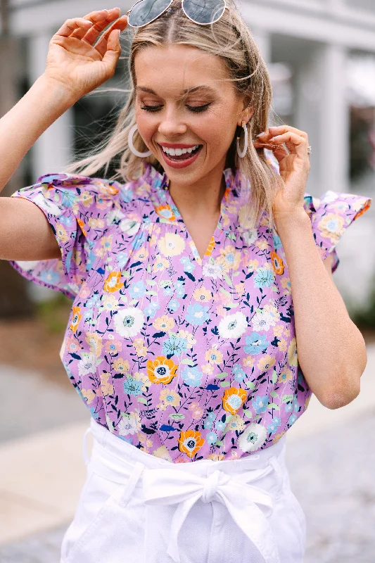 Always Ready Lavender Purple Floral Blouse