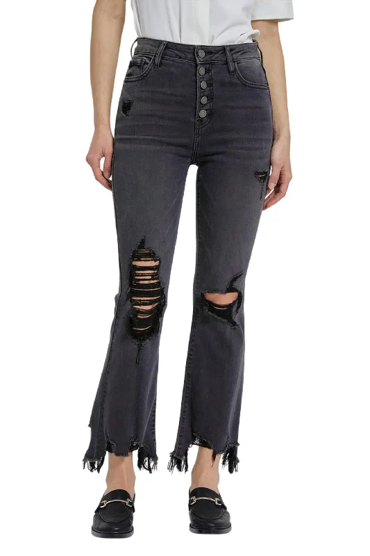 Happi Button Fray Flare Jeans In Black