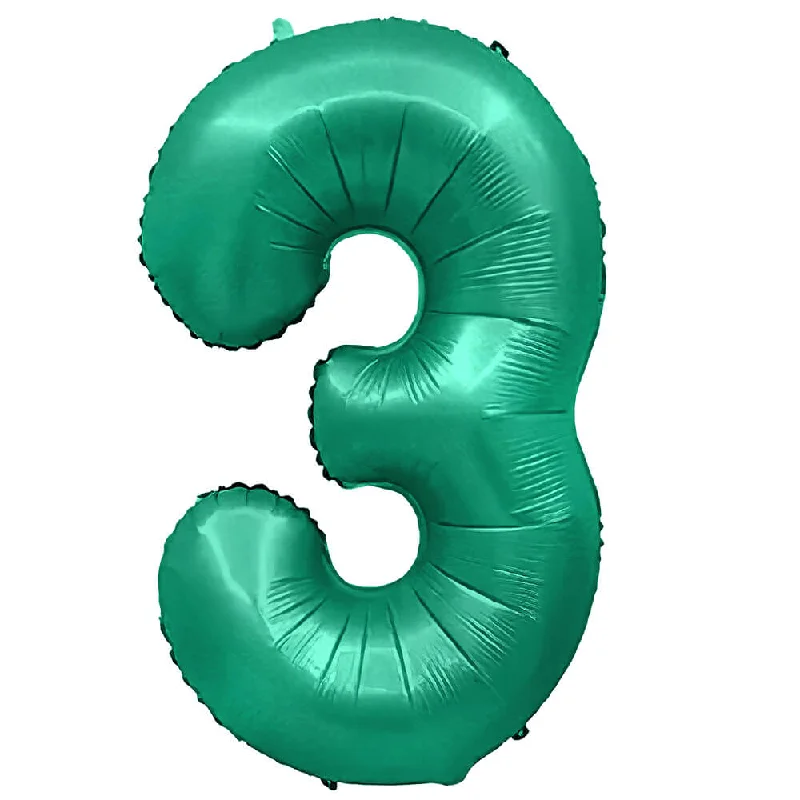 32 inch NUMBER 3 - METAL BALLOONS - GREEN