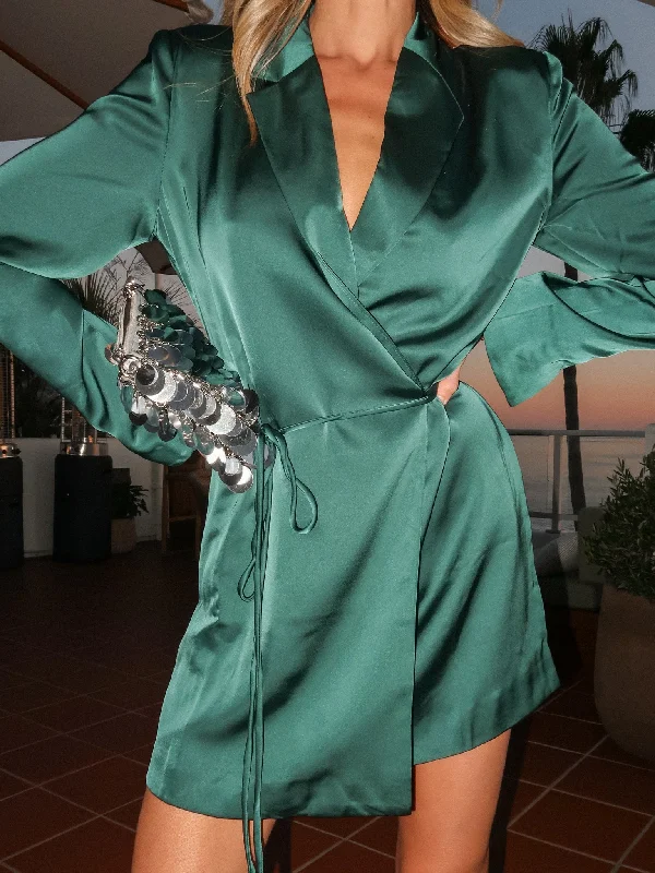 Acacia Blazer Wrap Dress in Emerald