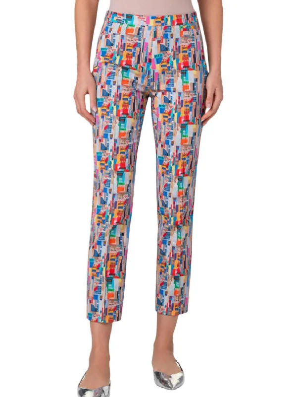 Franca Nyc Paper Collage Stretch Denim Pants In Multi Color