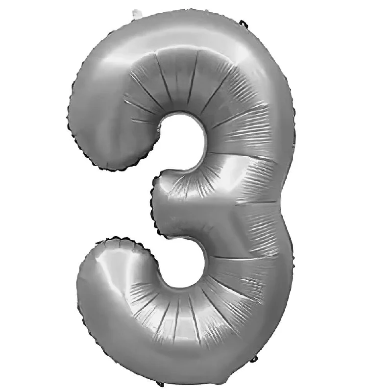 32 inch NUMBER 3 - METAL BALLOONS - SILVER