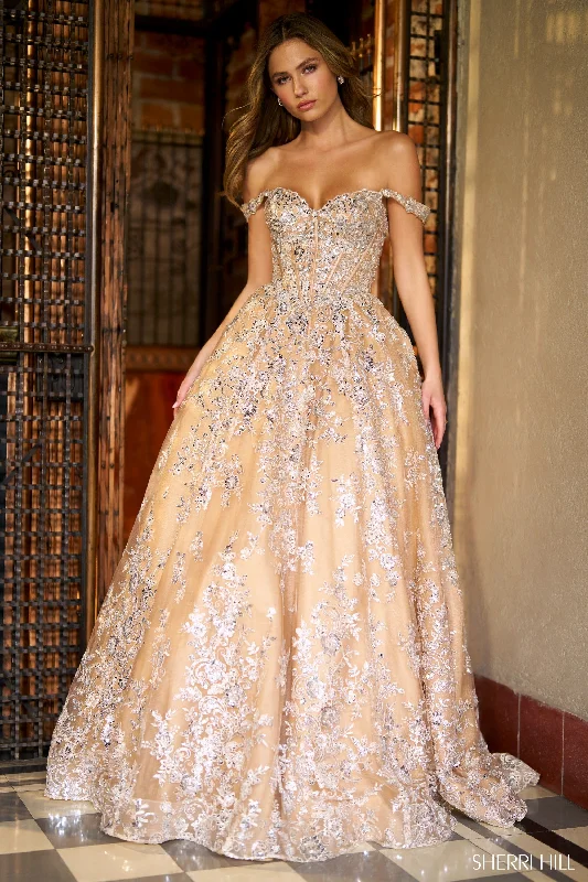 Sherri Hill 56711 Off the Shoulder Sequin Lace Ballgown