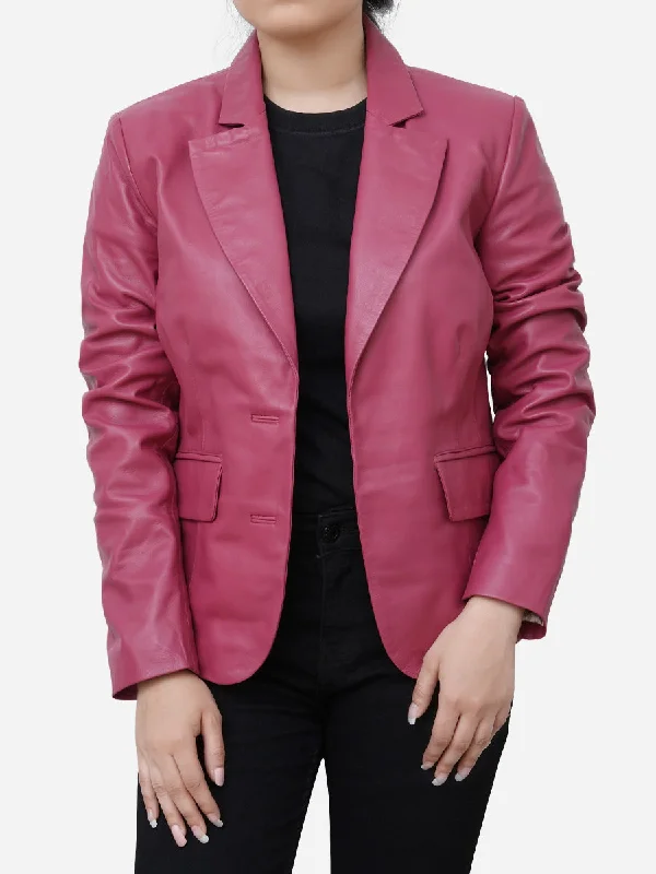 Zoey Casual Leather Barbie Pink Blazer