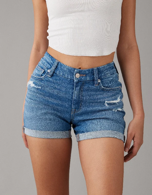 AE Next Level Curvy V-Rise Ripped Denim Midi Short